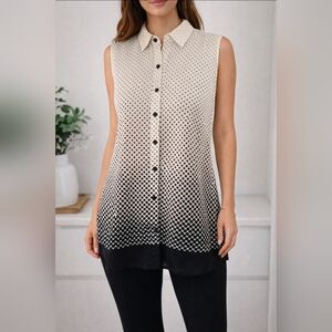Polka Dot Sleeveless Blouse - Black and White